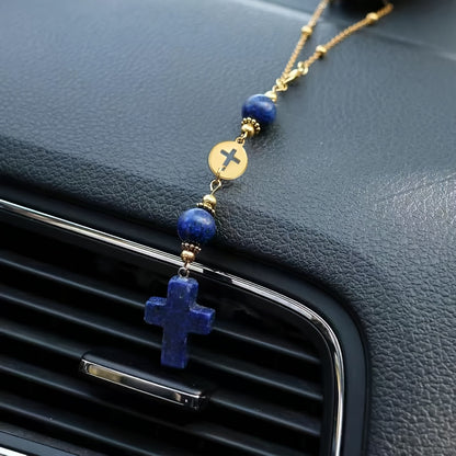 Christian Cross Crystal Car Charm – Boho Sun Catcher Rearview Mirror Ornament Gift