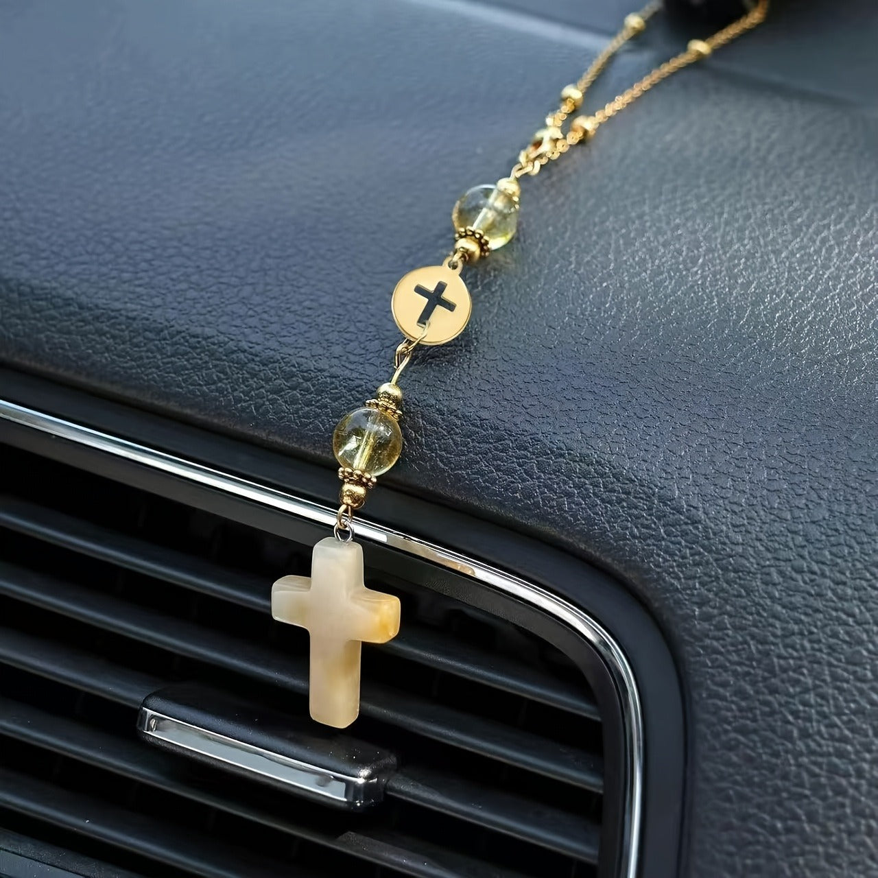 Christian Cross Crystal Car Charm – Boho Sun Catcher Rearview Mirror Ornament Gift