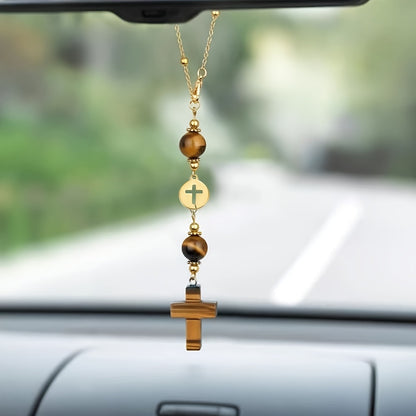 Christian Cross Crystal Car Charm – Boho Sun Catcher Rearview Mirror Ornament Gift