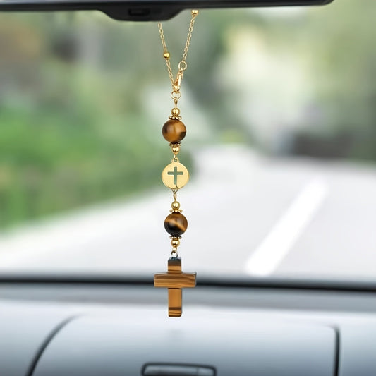 Christian Cross Crystal Car Charm – Boho Sun Catcher Rearview Mirror Ornament Gift
