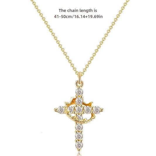 Christian Crown Cross Necklace – Non-Fading Titanium Steel Pendant Chain Gift