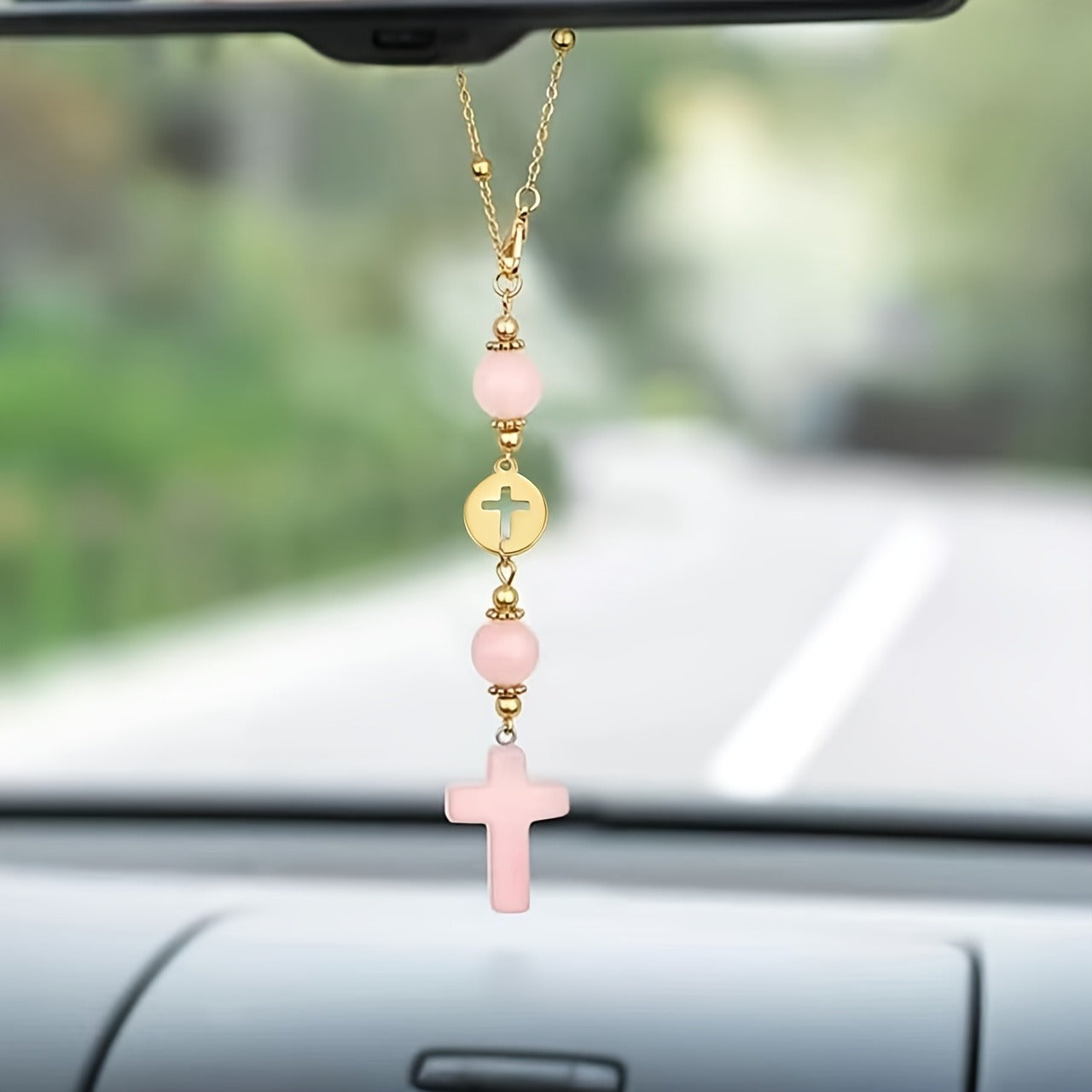 Christian Cross Crystal Car Charm – Boho Sun Catcher Rearview Mirror Ornament Gift