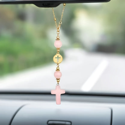 Christian Cross Crystal Car Charm – Boho Sun Catcher Rearview Mirror Ornament Gift