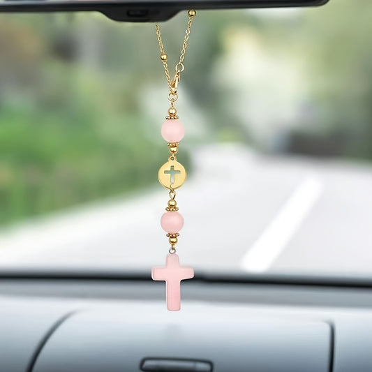 Christian Cross Crystal Car Charm – Boho Sun Catcher Rearview Mirror Ornament Gift