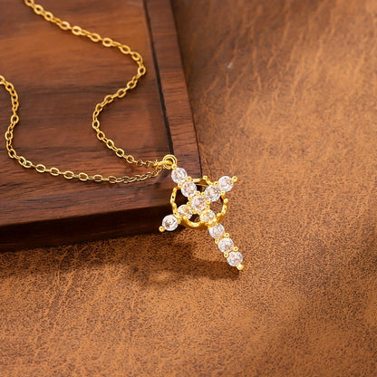 Christian Crown Cross Necklace – Non-Fading Titanium Steel Pendant Chain Gift