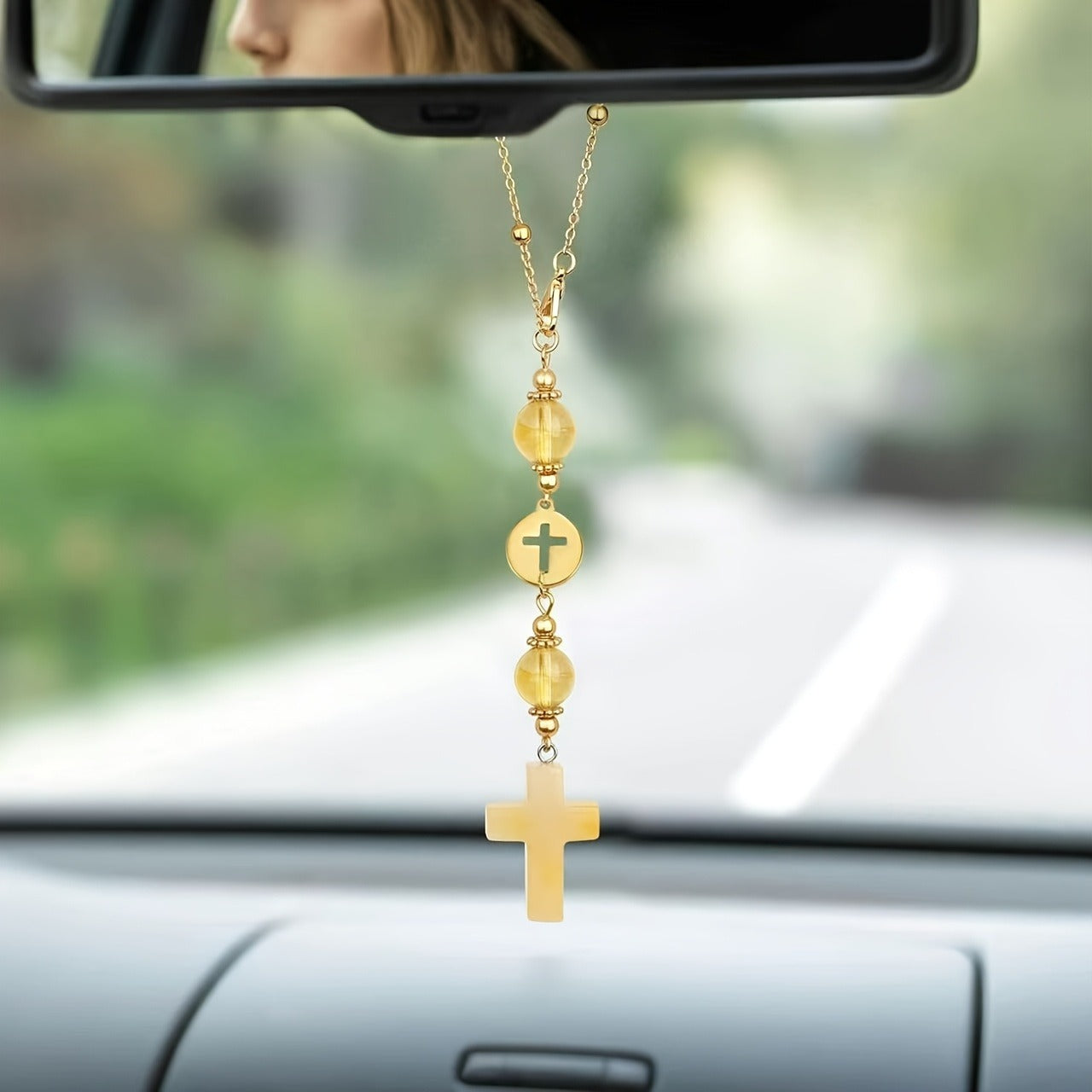 Christian Cross Crystal Car Charm – Boho Sun Catcher Rearview Mirror Ornament Gift