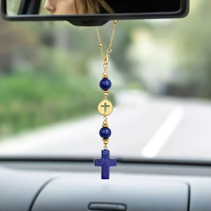 Christian Cross Crystal Car Charm – Boho Sun Catcher Rearview Mirror Ornament Gift
