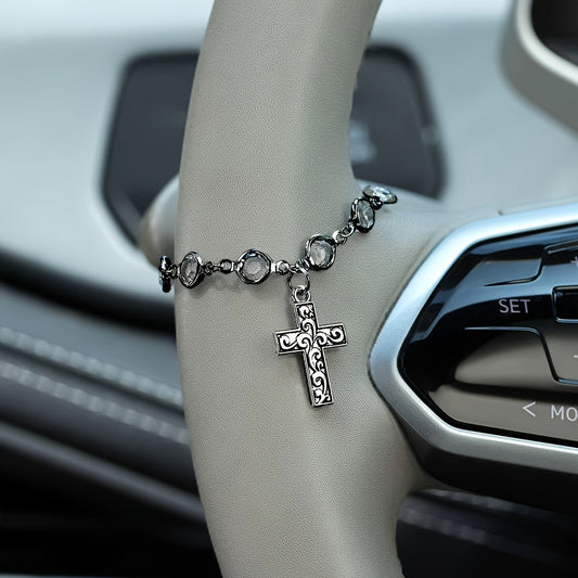Christian Cross Car Pendant Chain – Vintage Faith Charm for Car Interior, Rearview Mirror & Gift