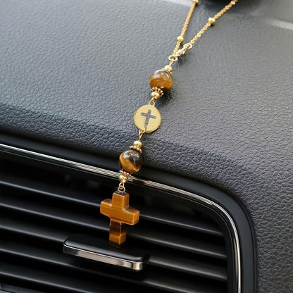 Christian Cross Crystal Car Charm – Boho Sun Catcher Rearview Mirror Ornament Gift
