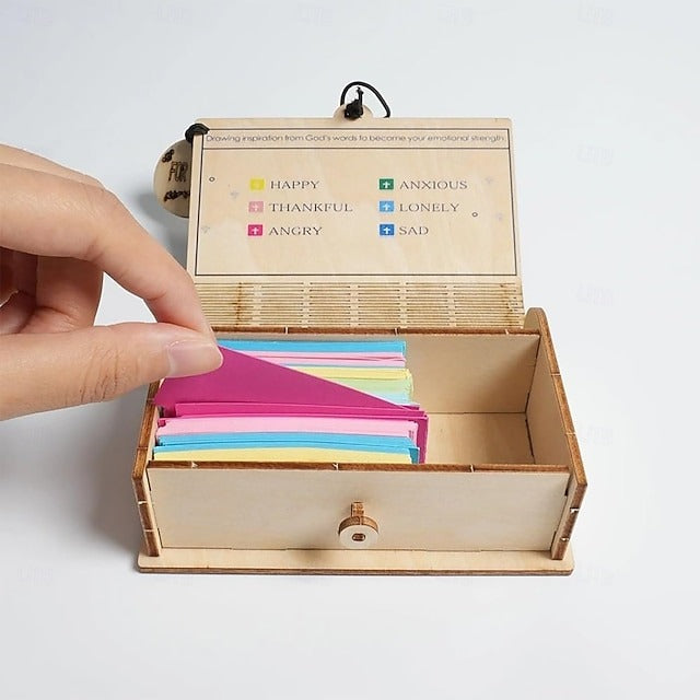 Handmade Wooden Bible Verse Cards Box (150 pcs)  for Emotions and Feelings, Christian Gift for Women Men, Graduation Gift, Inspirational Bible Gifts