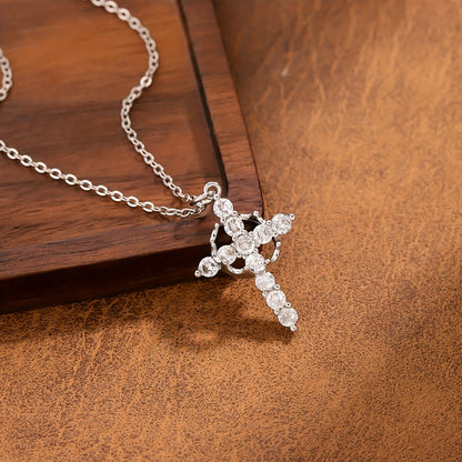 Christian Crown Cross Necklace – Non-Fading Titanium Steel Pendant Chain Gift