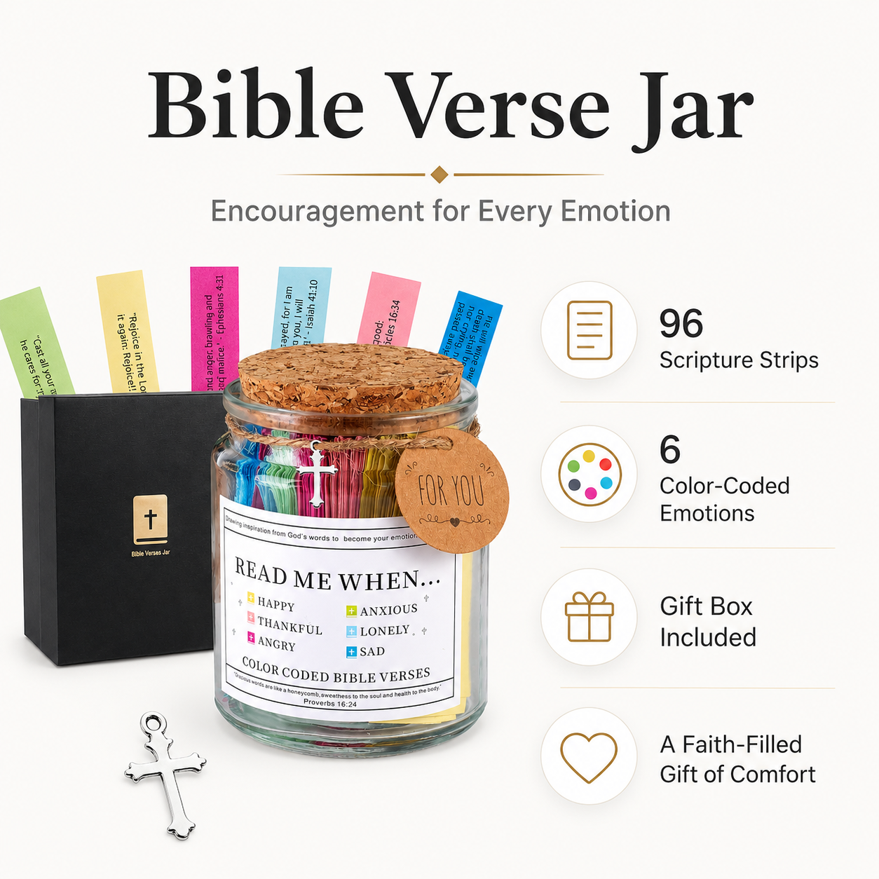 Bible Verse Jar Gift Set – 96 Color-Coded Scripture Cards for Every Emotion