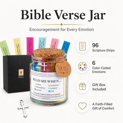 Bible Verse Jar Gift Set – 96 Color-Coded Scripture Cards for Every Emotion