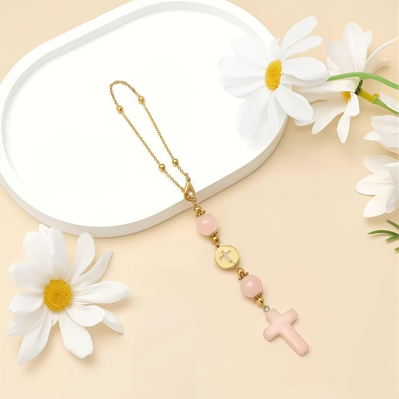 Christian Cross Crystal Car Charm – Boho Sun Catcher Rearview Mirror Ornament Gift