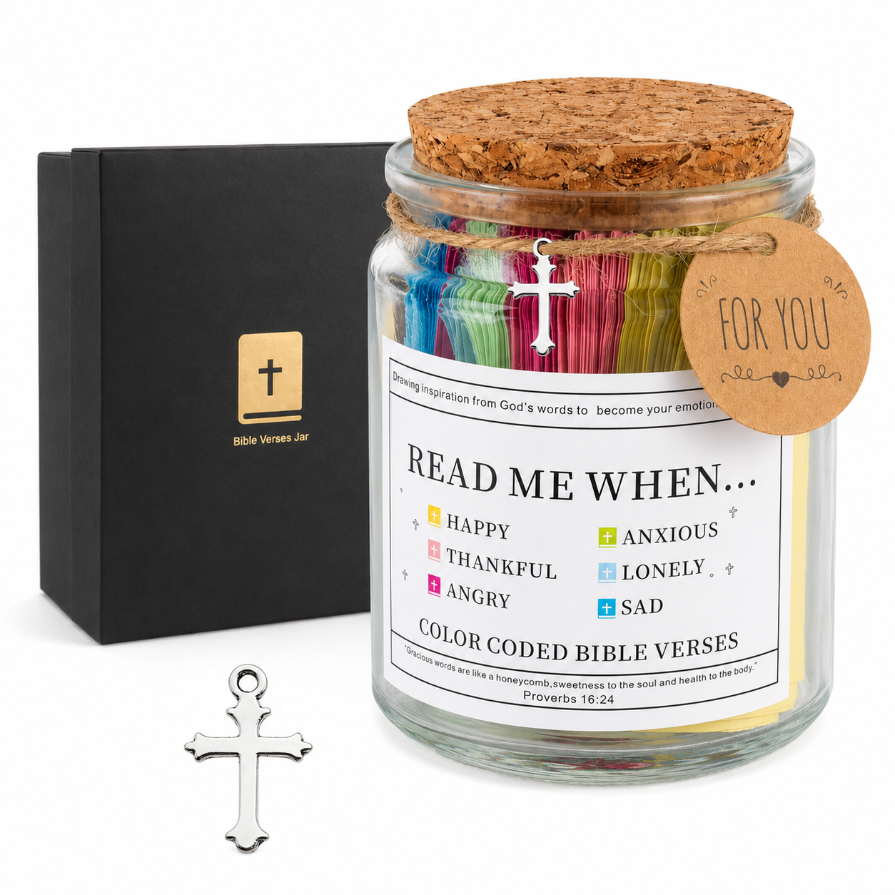 Bible Verse Jar Gift Set – 96 Color-Coded Scripture Cards for Every Emotion