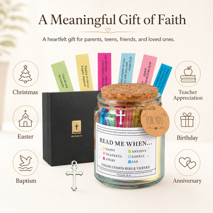 Bible Verse Jar Gift Set – 96 Color-Coded Scripture Cards for Every Emotion