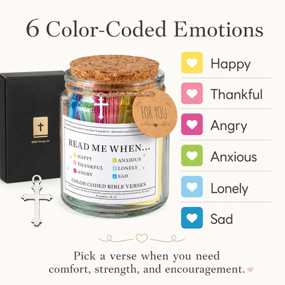 Bible Verse Jar Gift Set – 96 Color-Coded Scripture Cards for Every Emotion